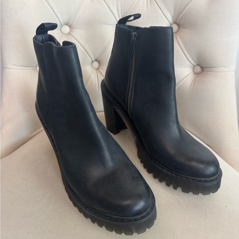 Dr. Martens Black Leather Magdalena Heeled Boots with Chunky Sole - Picture 2 of 11